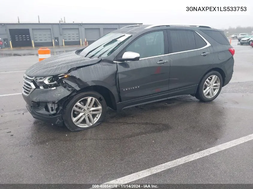 2020 Chevrolet Equinox Fwd Premier 2.0L Turbo VIN: 3GNAXPEX1LS533753 Lot: 40854178