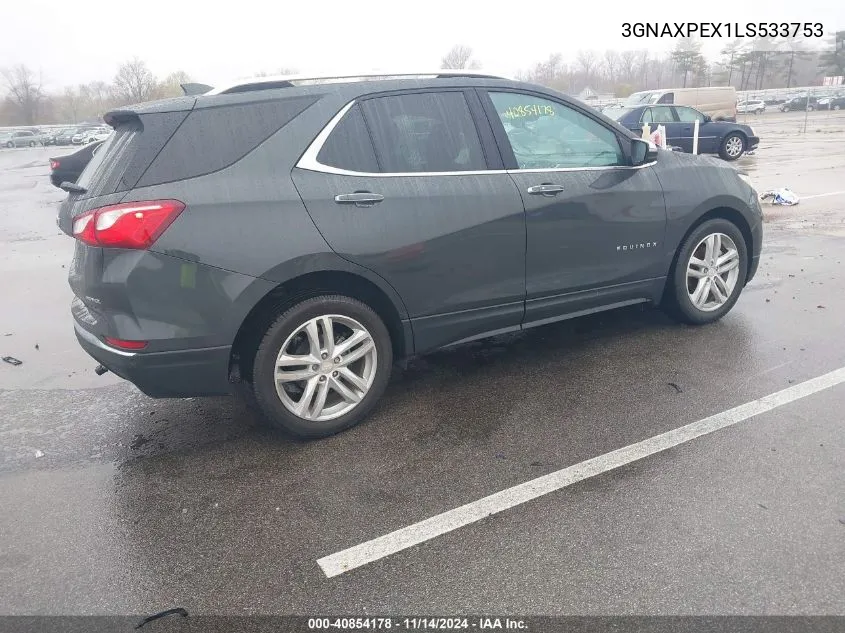 2020 Chevrolet Equinox Fwd Premier 2.0L Turbo VIN: 3GNAXPEX1LS533753 Lot: 40854178