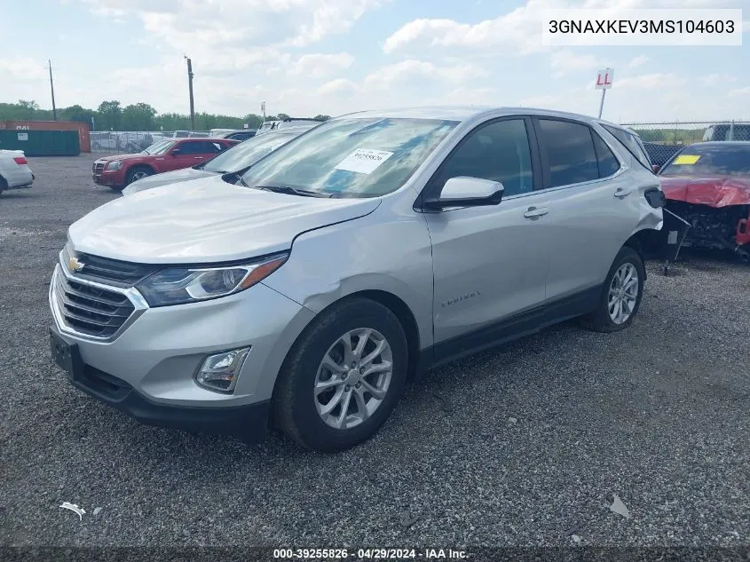 2021 Chevrolet Equinox Fwd Lt VIN: 3GNAXKEV3MS104603 Lot: 39255826