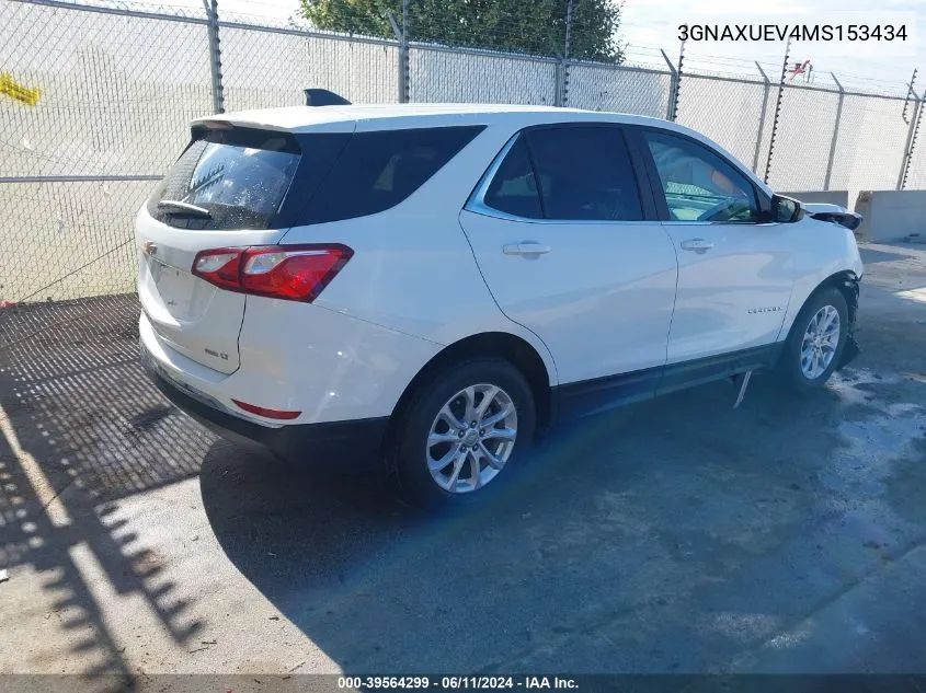 2021 Chevrolet Equinox Awd Lt VIN: 3GNAXUEV4MS153434 Lot: 39564299