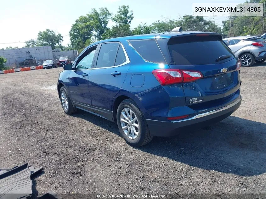 2021 Chevrolet Equinox Fwd Lt VIN: 3GNAXKEVXML314805 Lot: 39705420