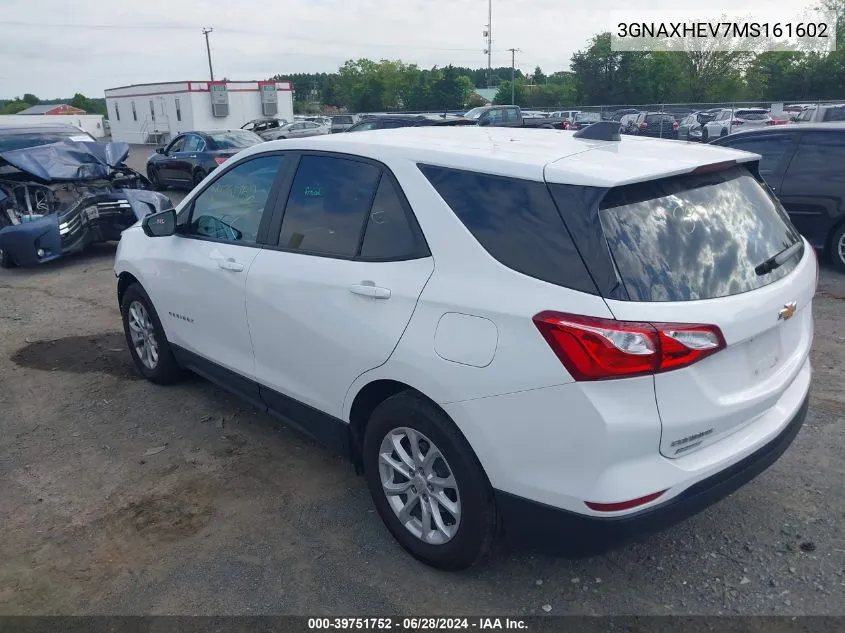 2021 Chevrolet Equinox Fwd Ls VIN: 3GNAXHEV7MS161602 Lot: 39751752