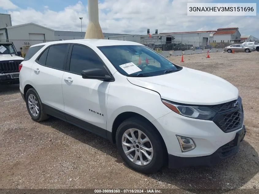 2021 Chevrolet Equinox Fwd Ls VIN: 3GNAXHEV3MS151696 Lot: 39899360