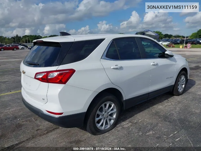 2021 Chevrolet Equinox Fwd Lt VIN: 3GNAXKEV1MS111159 Lot: 39910878