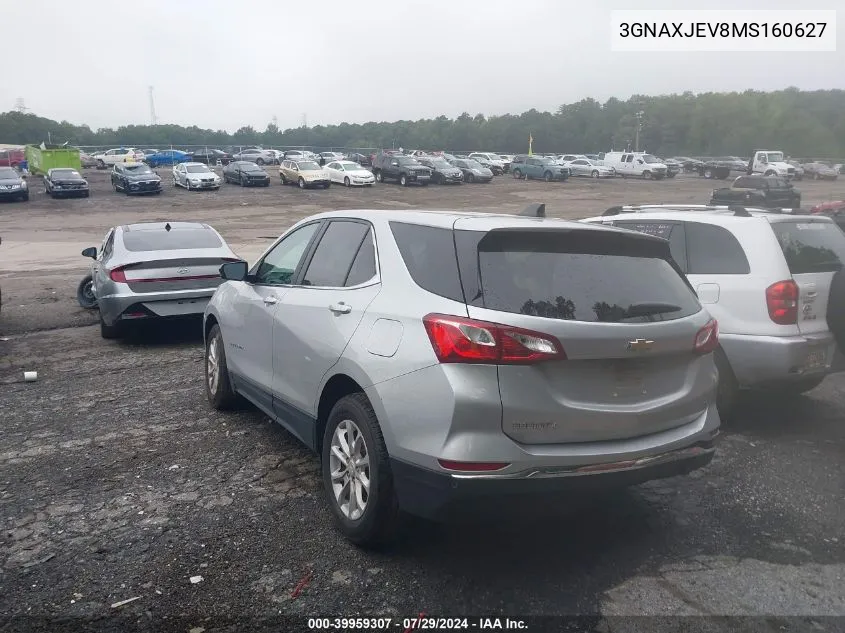 2021 Chevrolet Equinox Lt VIN: 3GNAXJEV8MS160627 Lot: 39959307