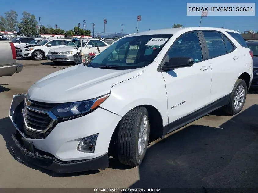 2021 Chevrolet Equinox Fwd Ls VIN: 3GNAXHEV6MS156634 Lot: 40032438