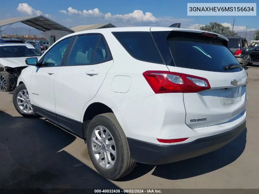 2021 Chevrolet Equinox Fwd Ls VIN: 3GNAXHEV6MS156634 Lot: 40032438