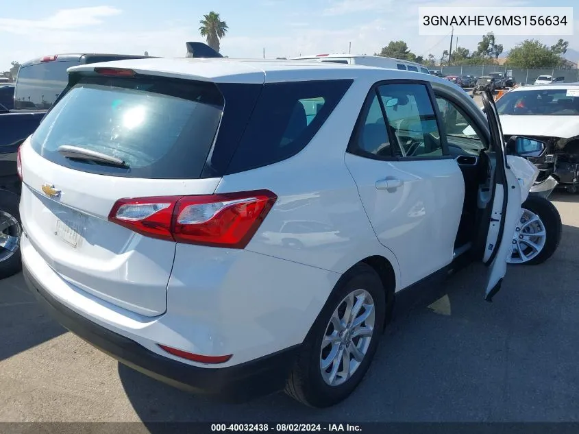 2021 Chevrolet Equinox Fwd Ls VIN: 3GNAXHEV6MS156634 Lot: 40032438