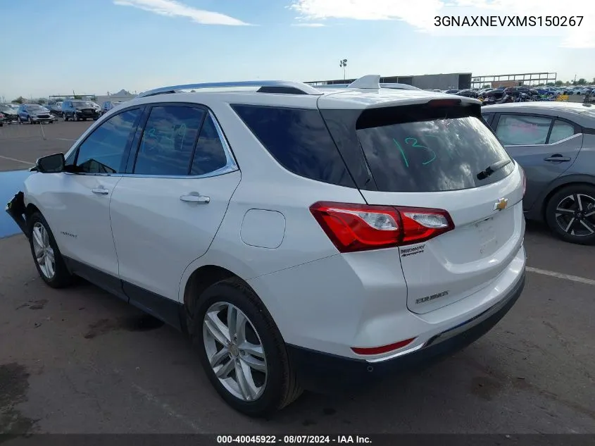 3GNAXNEVXMS150267 2021 Chevrolet Equinox Fwd Premier