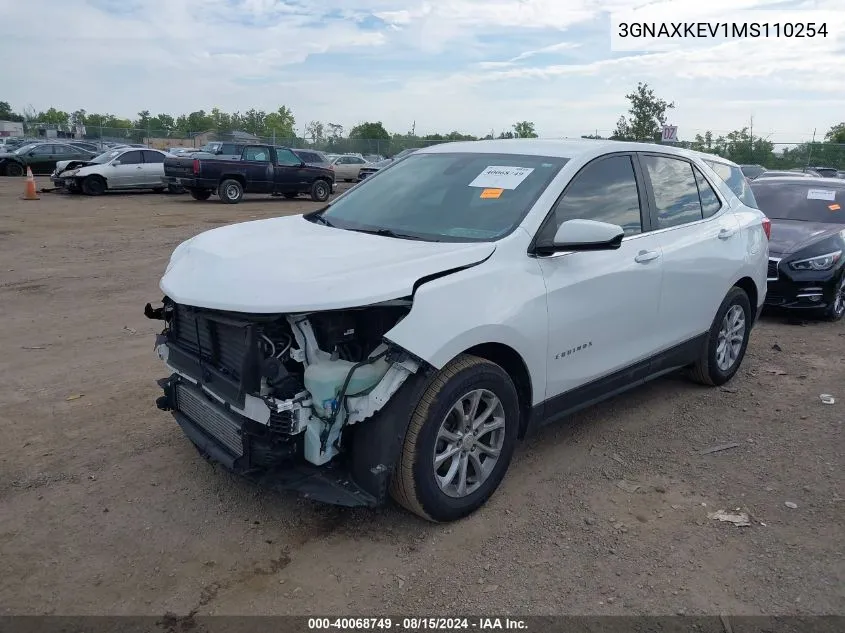 2021 Chevrolet Equinox Lt VIN: 3GNAXKEV1MS110254 Lot: 40068749