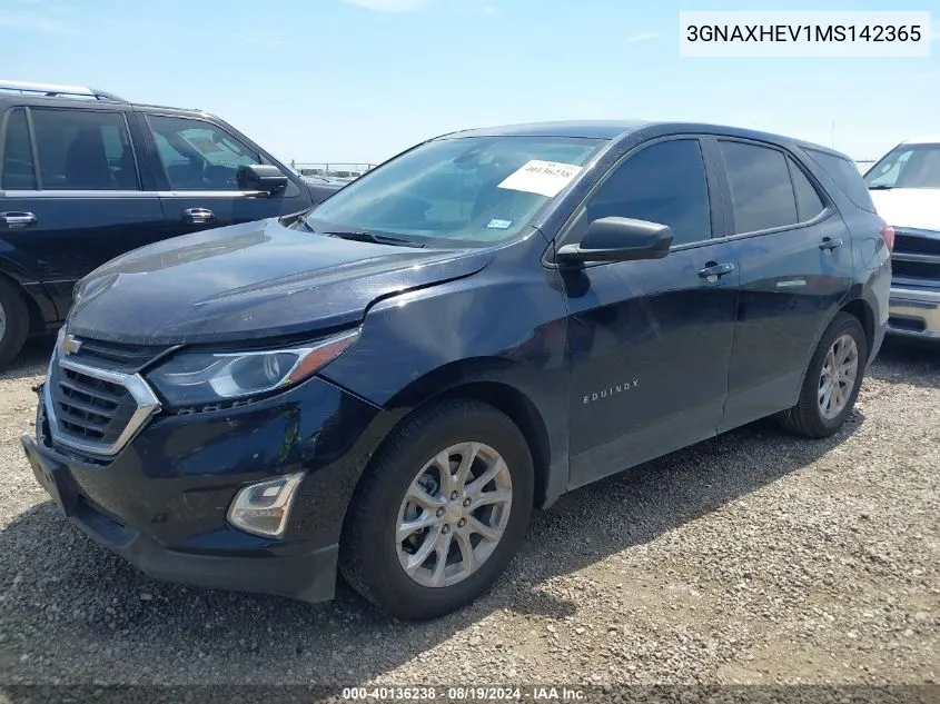 2021 Chevrolet Equinox Fwd Ls VIN: 3GNAXHEV1MS142365 Lot: 40136238