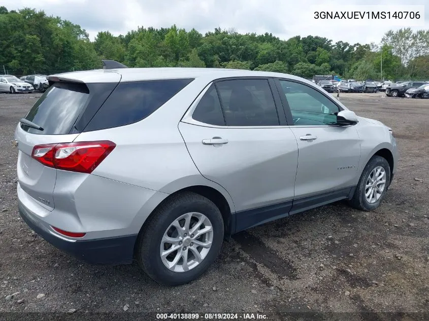 2021 Chevrolet Equinox Awd Lt VIN: 3GNAXUEV1MS140706 Lot: 40138899