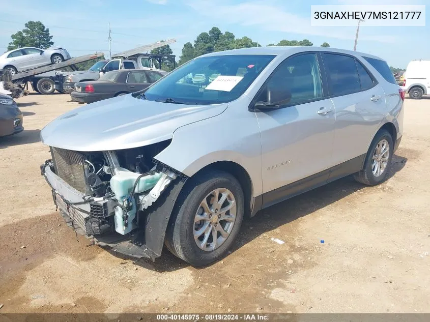 2021 Chevrolet Equinox Fwd Ls VIN: 3GNAXHEV7MS121777 Lot: 40145975