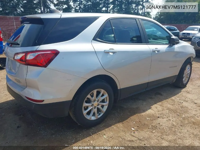 2021 Chevrolet Equinox Fwd Ls VIN: 3GNAXHEV7MS121777 Lot: 40145975