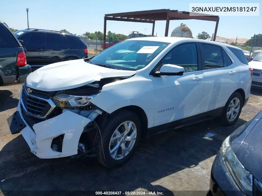 2021 Chevrolet Equinox Awd Lt VIN: 3GNAXUEV2MS181247 Lot: 40208437