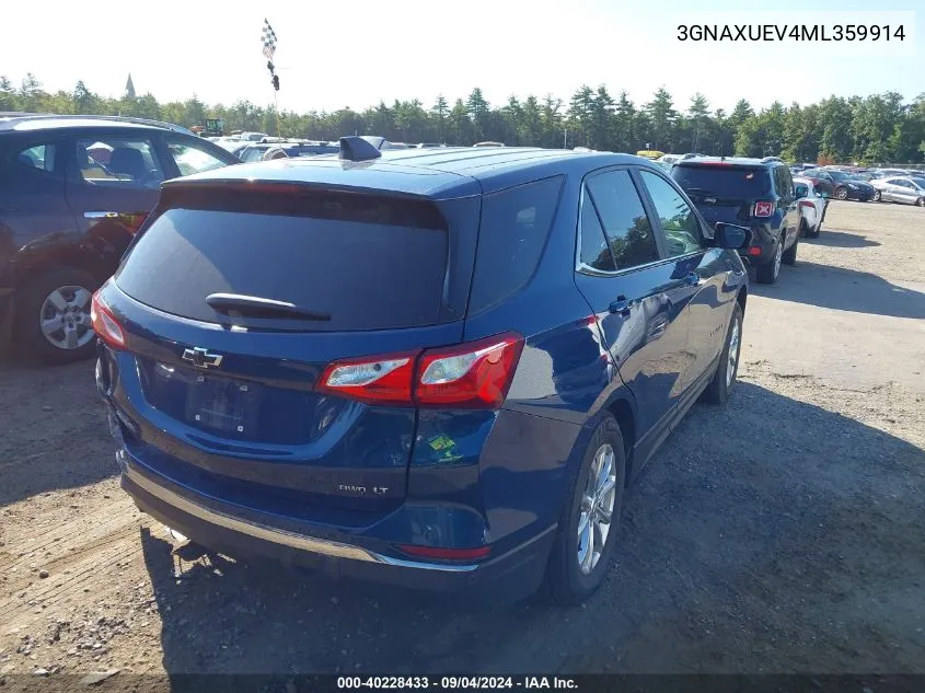 2021 Chevrolet Equinox Lt VIN: 3GNAXUEV4ML359914 Lot: 40228433