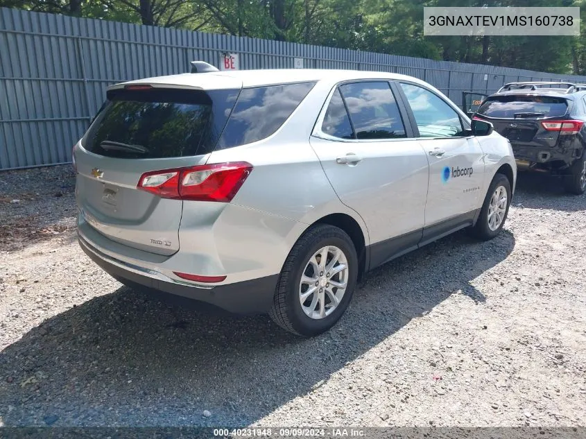 2021 Chevrolet Equinox Awd 2Fl VIN: 3GNAXTEV1MS160738 Lot: 40231948