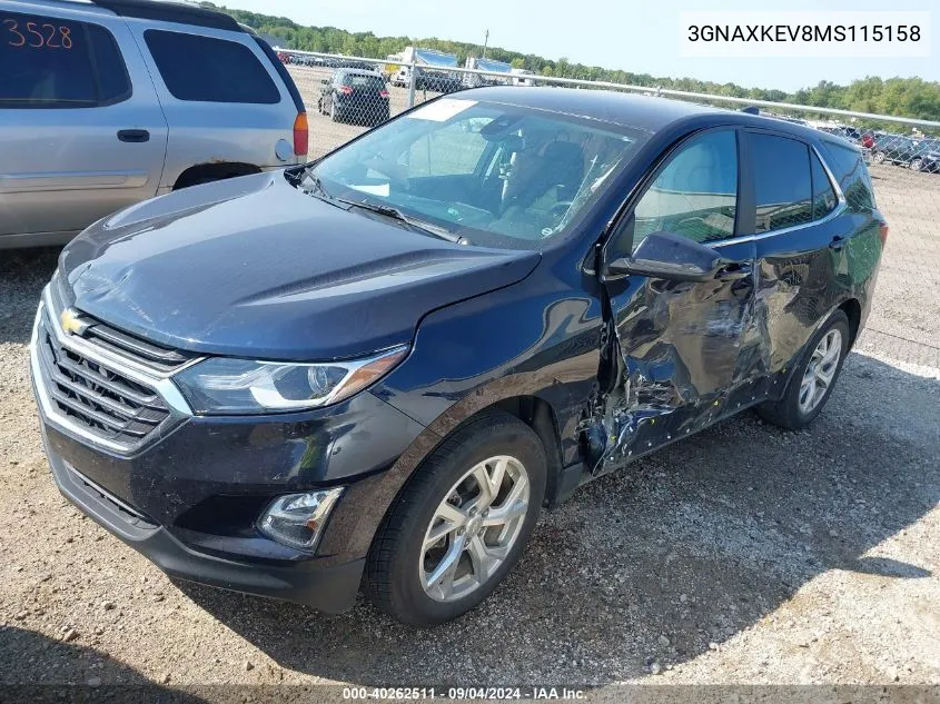 2021 Chevrolet Equinox Lt VIN: 3GNAXKEV8MS115158 Lot: 40262511