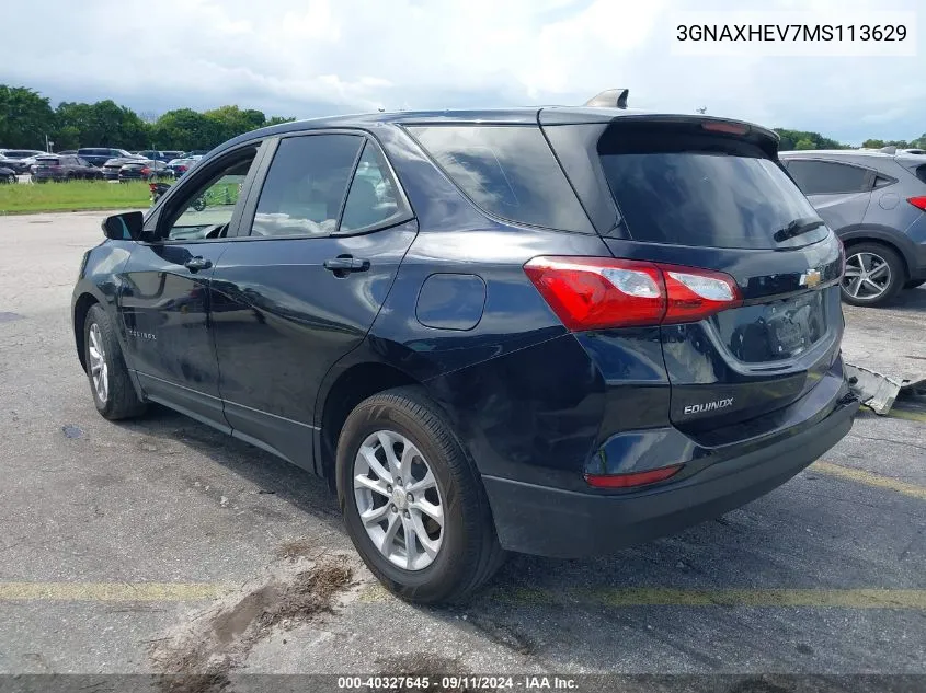 3GNAXHEV7MS113629 2021 Chevrolet Equinox Fwd Ls