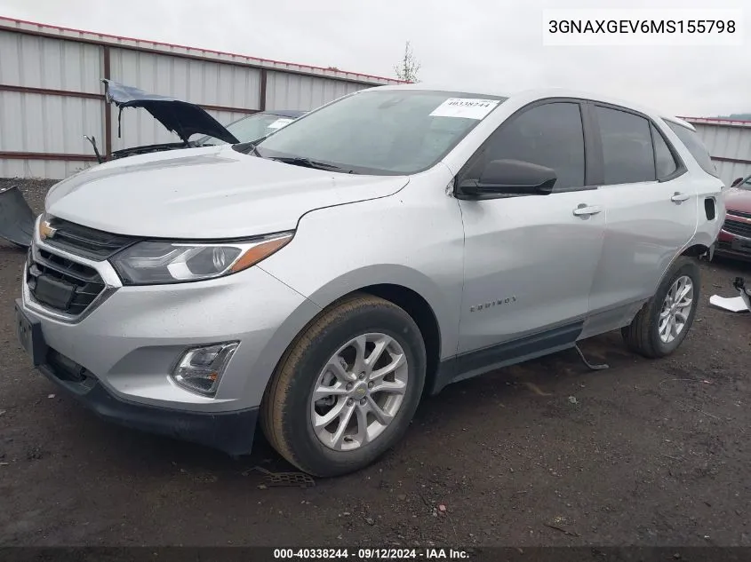 2021 Chevrolet Equinox L VIN: 3GNAXGEV6MS155798 Lot: 40338244