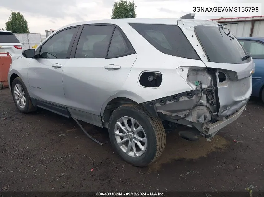 2021 Chevrolet Equinox L VIN: 3GNAXGEV6MS155798 Lot: 40338244