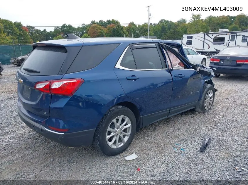 2021 Chevrolet Equinox Lt VIN: 3GNAXKEV4ML403009 Lot: 40344716