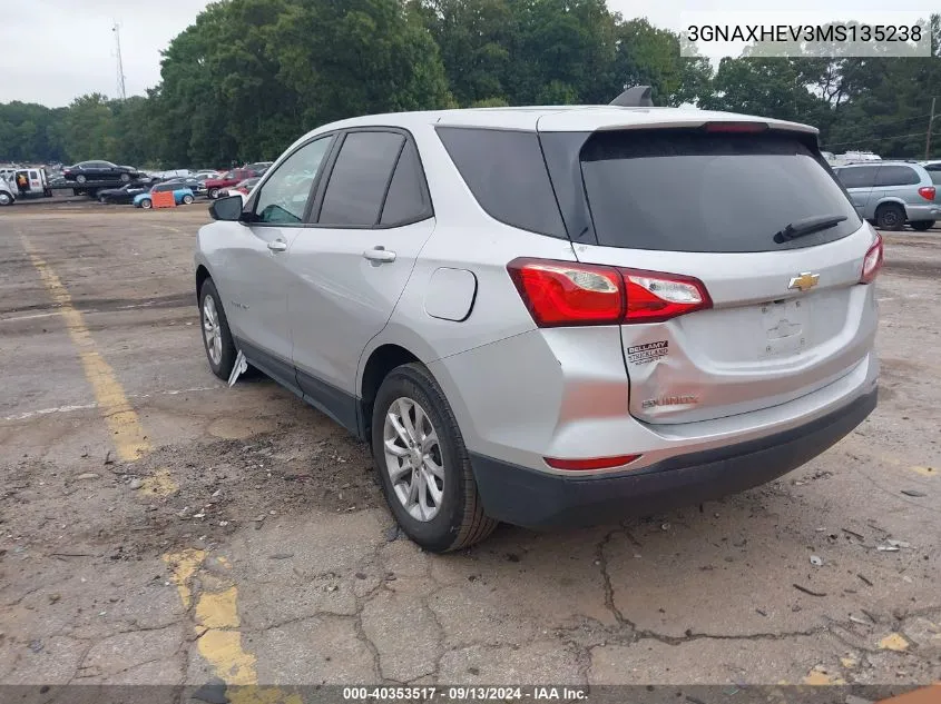 2021 Chevrolet Equinox Fwd Ls VIN: 3GNAXHEV3MS135238 Lot: 40353517