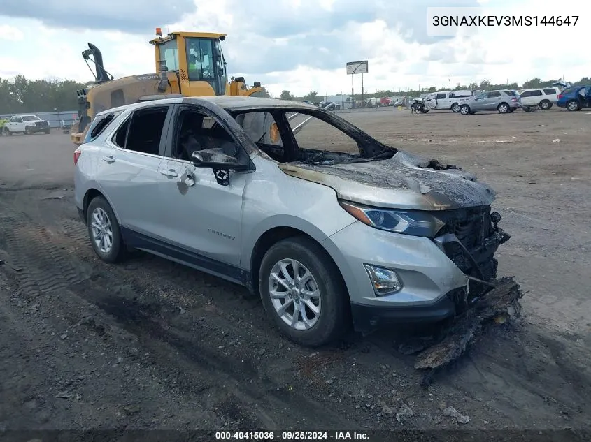 2021 Chevrolet Equinox Fwd Lt VIN: 3GNAXKEV3MS144647 Lot: 40415036