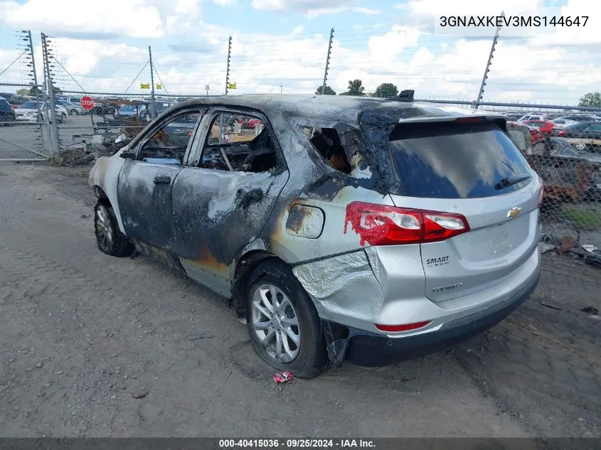 2021 Chevrolet Equinox Fwd Lt VIN: 3GNAXKEV3MS144647 Lot: 40415036