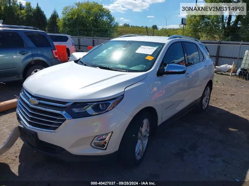 2021 Chevrolet Equinox Fwd Premier VIN: 3GNAXNEV2MS114993 Lot: 40427037