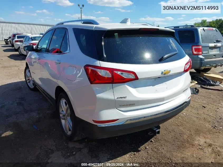 2021 Chevrolet Equinox Fwd Premier VIN: 3GNAXNEV2MS114993 Lot: 40427037