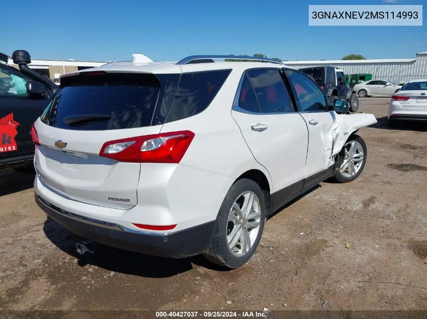 2021 Chevrolet Equinox Fwd Premier VIN: 3GNAXNEV2MS114993 Lot: 40427037