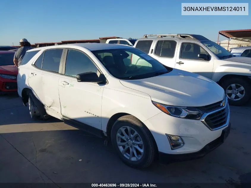 2021 Chevrolet Equinox Ls VIN: 3GNAXHEV8MS124011 Lot: 40463696