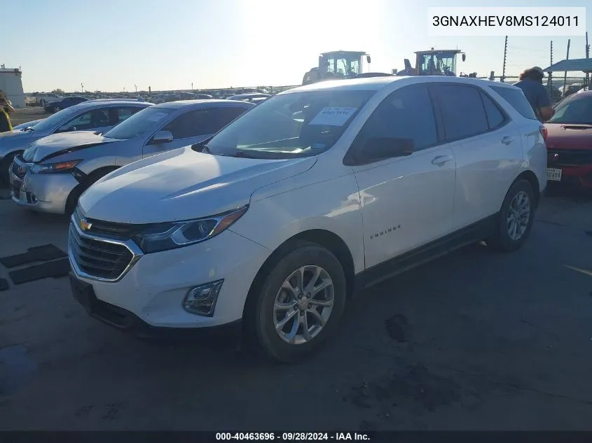 2021 Chevrolet Equinox Ls VIN: 3GNAXHEV8MS124011 Lot: 40463696