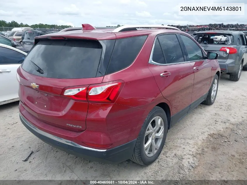 2021 Chevrolet Equinox Fwd Premier VIN: 2GNAXNEV4M6143801 Lot: 40465681