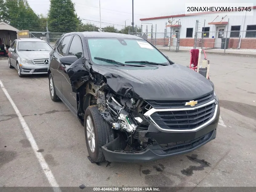 2021 Chevrolet Equinox Fwd Ls VIN: 2GNAXHEVXM6115745 Lot: 40466288