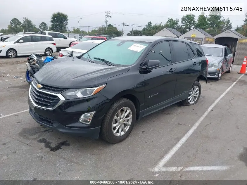 2021 Chevrolet Equinox Fwd Ls VIN: 2GNAXHEVXM6115745 Lot: 40466288