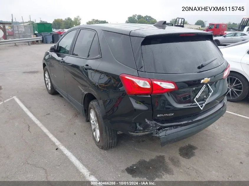 2021 Chevrolet Equinox Fwd Ls VIN: 2GNAXHEVXM6115745 Lot: 40466288