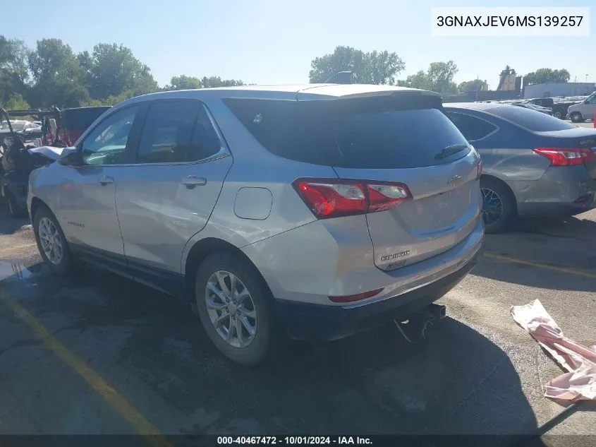 2021 Chevrolet Equinox Fwd 2Fl VIN: 3GNAXJEV6MS139257 Lot: 40467472