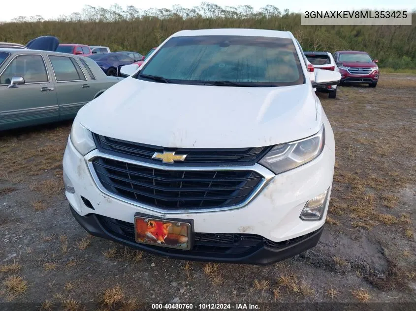 2021 Chevrolet Equinox Fwd Lt VIN: 3GNAXKEV8ML353425 Lot: 40480760