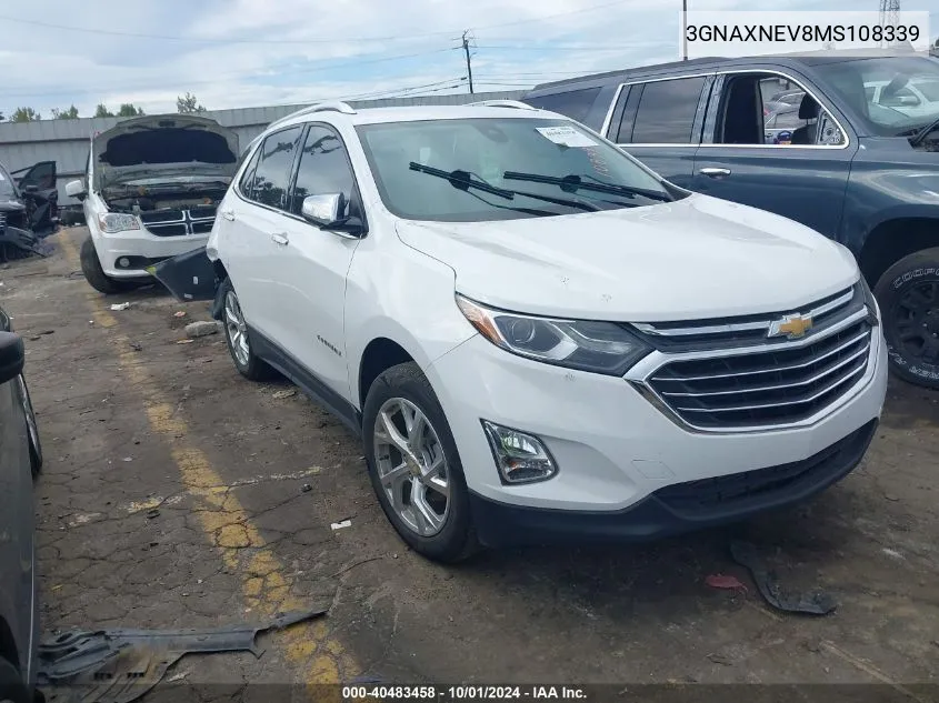 2021 Chevrolet Equinox Premier VIN: 3GNAXNEV8MS108339 Lot: 40483458