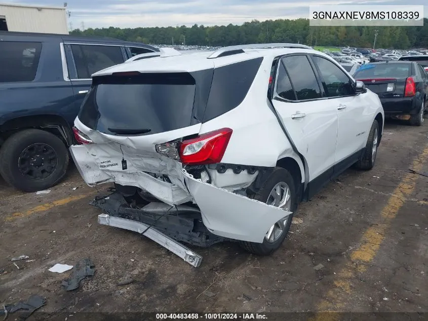 2021 Chevrolet Equinox Premier VIN: 3GNAXNEV8MS108339 Lot: 40483458