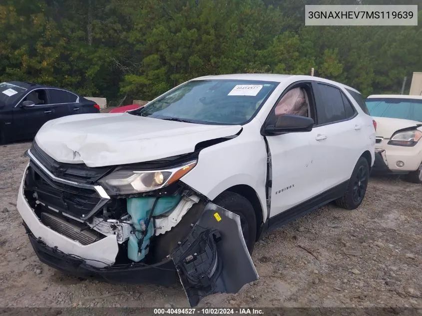 2021 Chevrolet Equinox Fwd Ls VIN: 3GNAXHEV7MS119639 Lot: 40494527