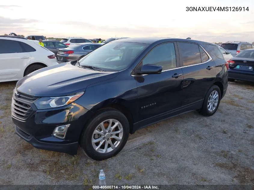 2021 Chevrolet Equinox Lt VIN: 3GNAXUEV4MS126914 Lot: 40500714