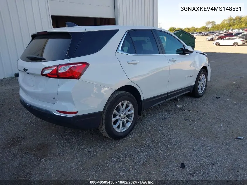 2021 Chevrolet Equinox Fwd Lt VIN: 3GNAXKEV4MS148531 Lot: 40505438