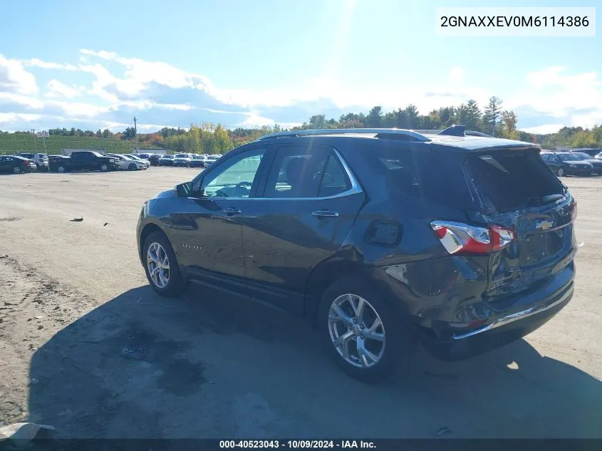 2021 Chevrolet Equinox Awd Premier VIN: 2GNAXXEV0M6114386 Lot: 40523043