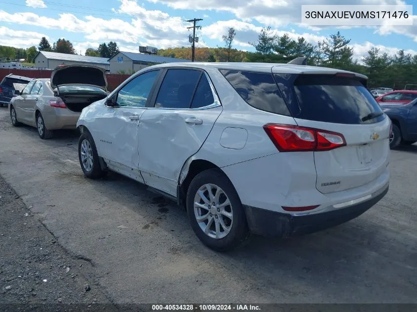 2021 Chevrolet Equinox Awd Lt VIN: 3GNAXUEV0MS171476 Lot: 40534328