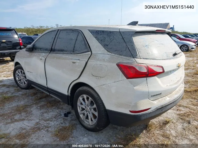 2021 Chevrolet Equinox Ls VIN: 3GNAXHEV1MS151440 Lot: 40535075