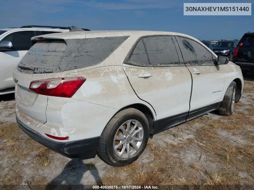 2021 Chevrolet Equinox Ls VIN: 3GNAXHEV1MS151440 Lot: 40535075