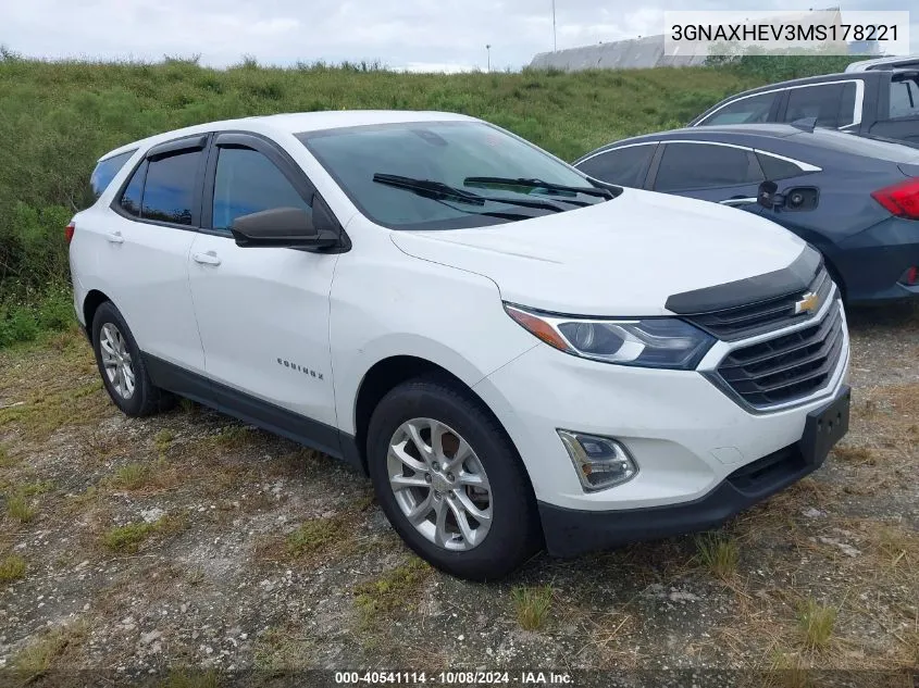 2021 Chevrolet Equinox Ls VIN: 3GNAXHEV3MS178221 Lot: 40541114